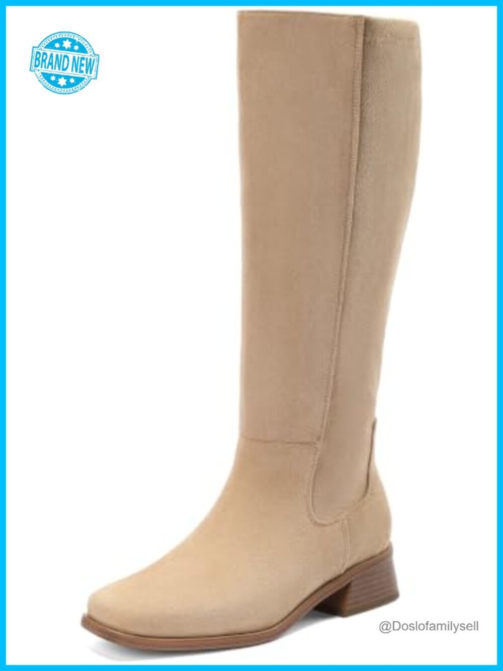 Women's Wide Calf Knee High Boots Square Toe Low Block Heel Faux Suede